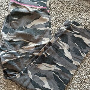 Puma Gray & Black Camo Leggings with Pink Waist Trim. Size Medium.